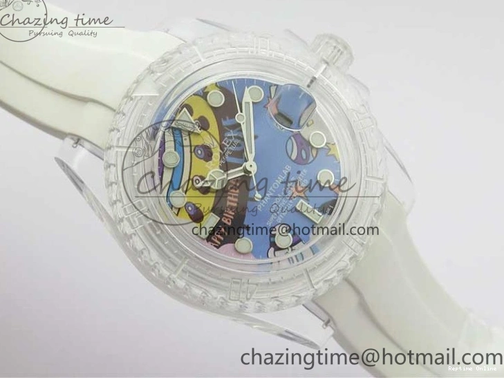 0518 Affordable Submariner Phantomlab Transparent KZF Best Edition Blue Space Dial on White Rubber Strap VR 2566